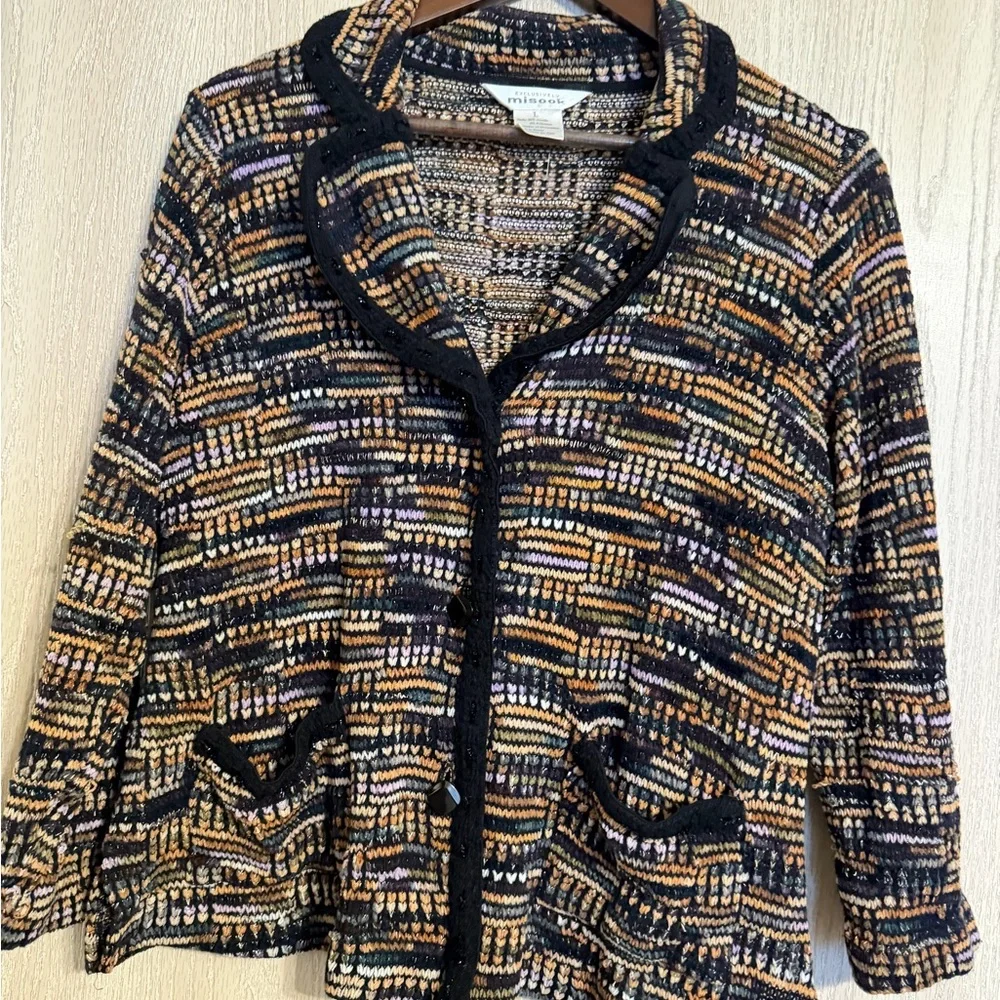 Misook Black and Gold Patterned Women's Blazer Sweater - Picture 3 of 8